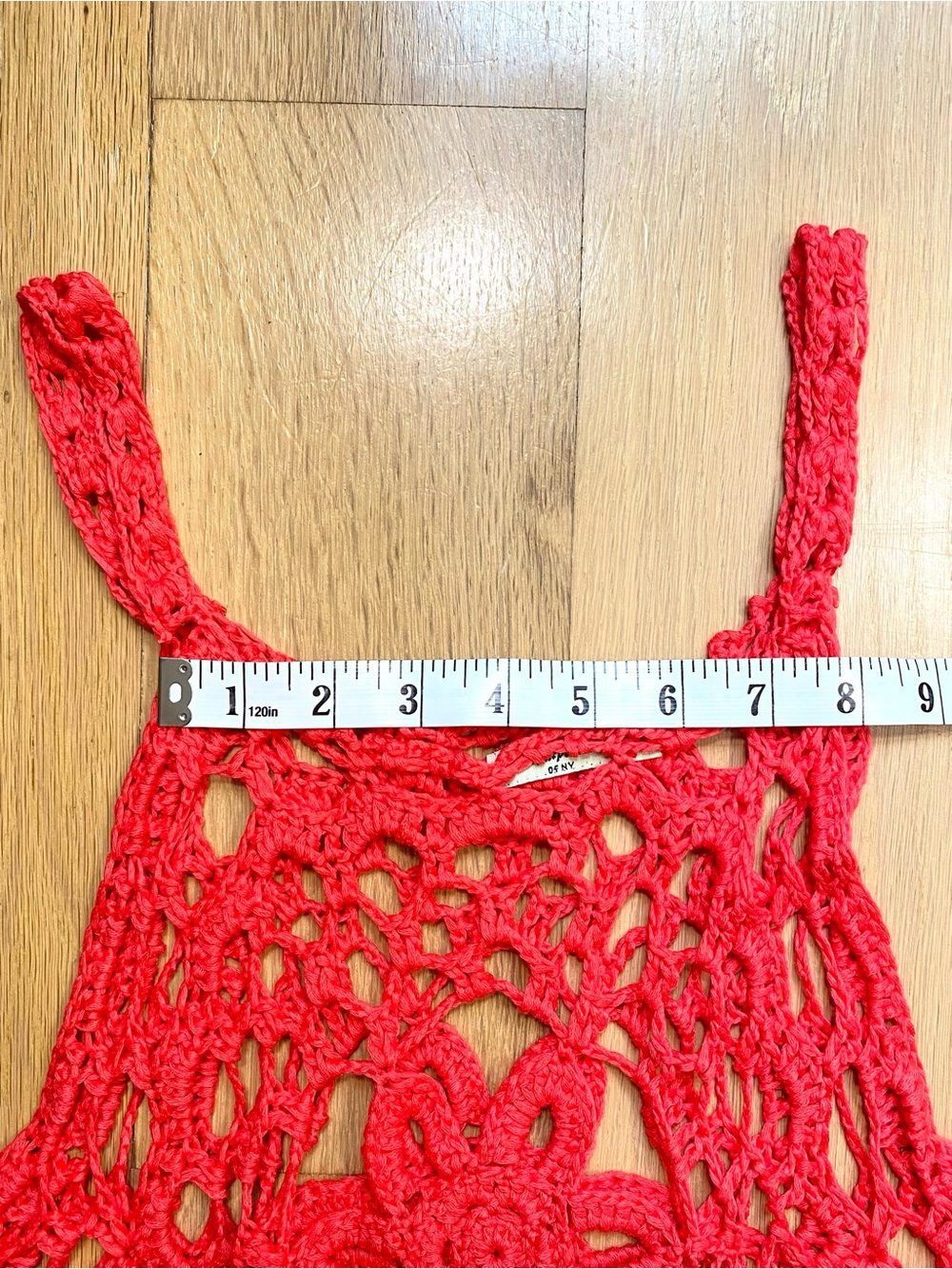 Bright Vibrant Coral Red Boho Crochet Floral Fringe V Tunic Tank Top Cover Up - Picture 8 of 8